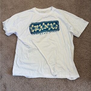 Hawaii White Graphic T-Shirt with Blue Floral Design